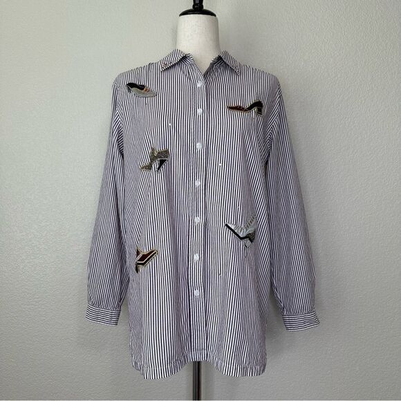 Bobbie Brooks Shoe Appliques Purple White Striped Button Down Shirt - Picture 1 of 13